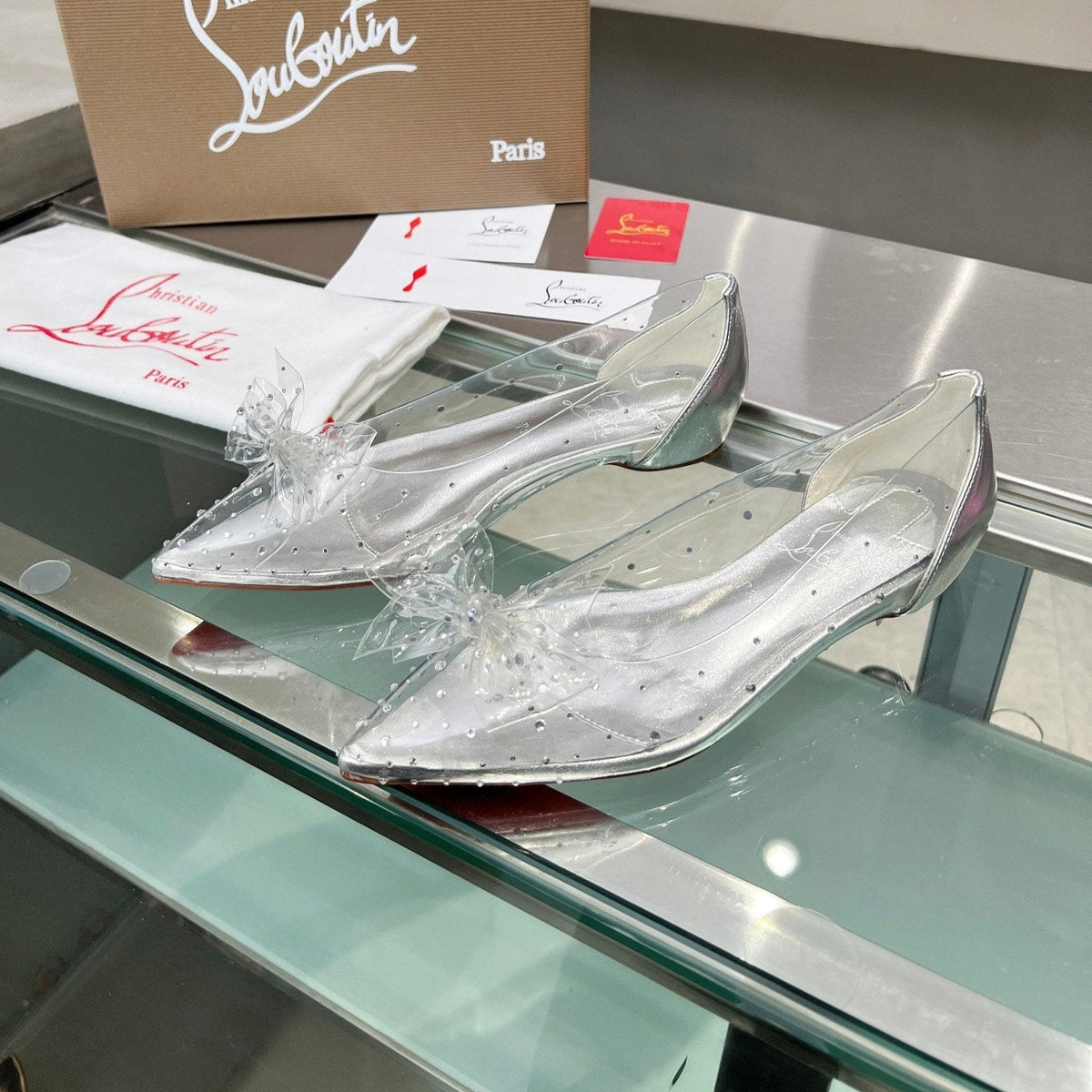 CL Jelly Strass Flats Pvc Iridescent Nappa Leather And Strass Silver