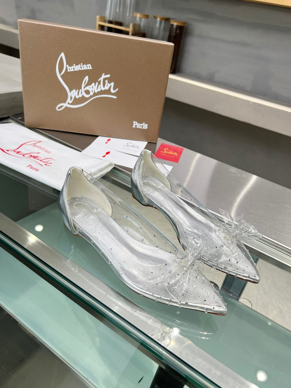 CL Jelly Strass Flats Pvc Iridescent Nappa Leather And Strass Silver