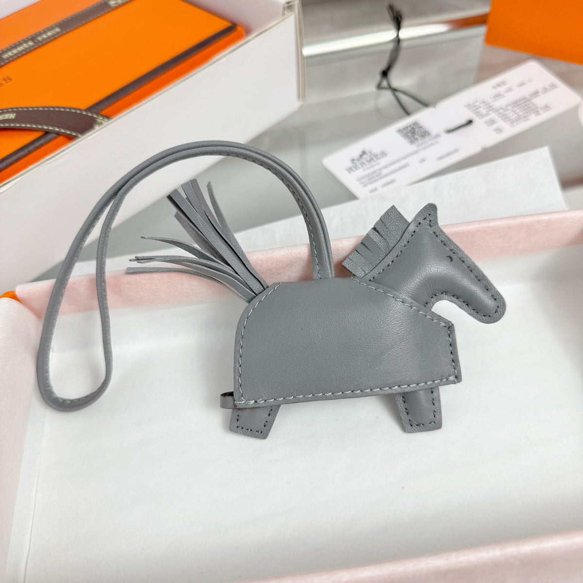 HM Rodeo Robeo Coeur Pony Bag Charm With Silver-tone Studs Gray Lambskin