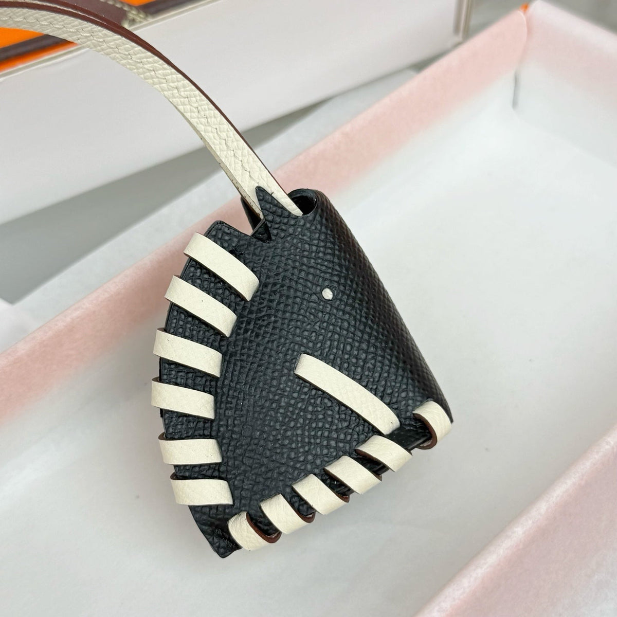 HM Horse Head Charm Black White Calfskin