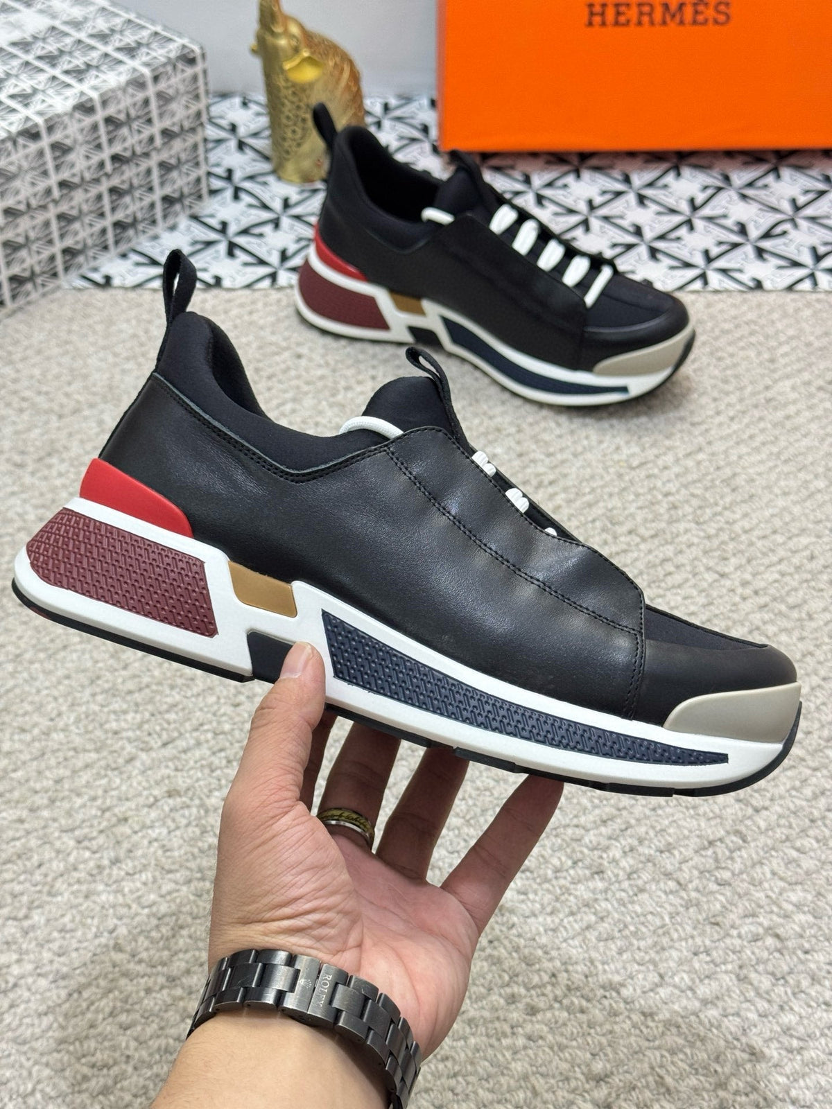 HM Men's Just Sneaker Black Cowhide And Nubuck Leather 545939
