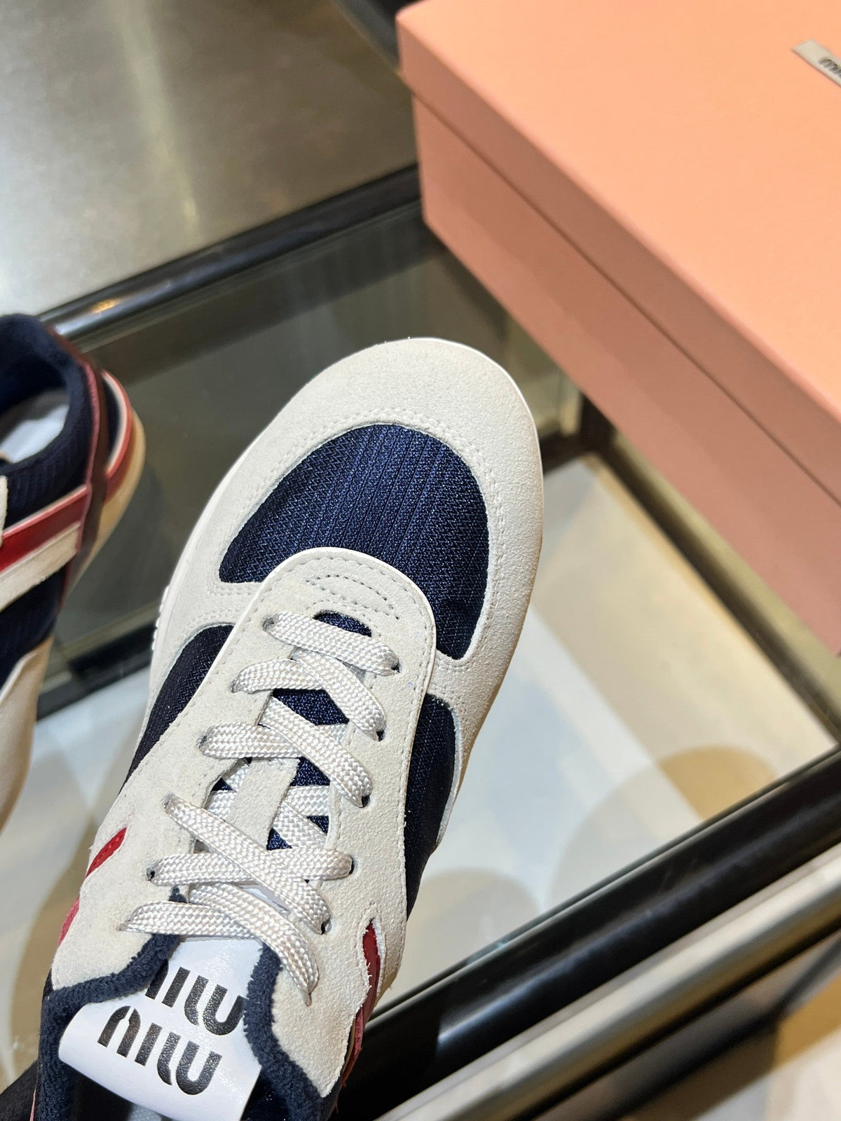 MIU x NB 26ss Sneaker White Blue Red Fabric Suede 625660
