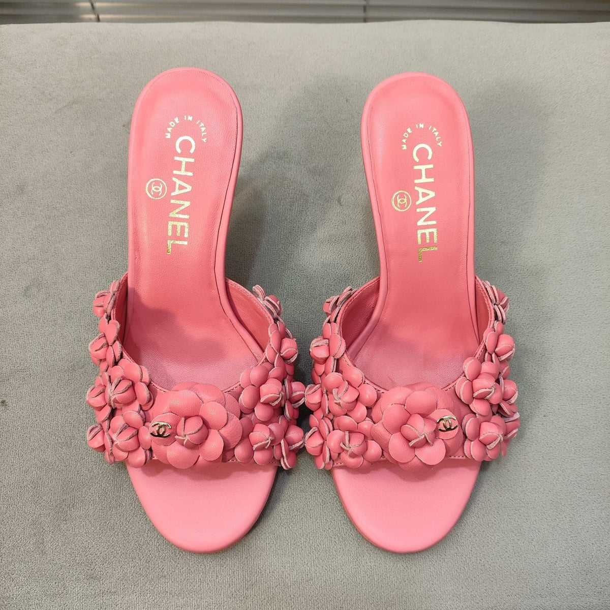 mule sandal 80 rose pink calfskin flower
