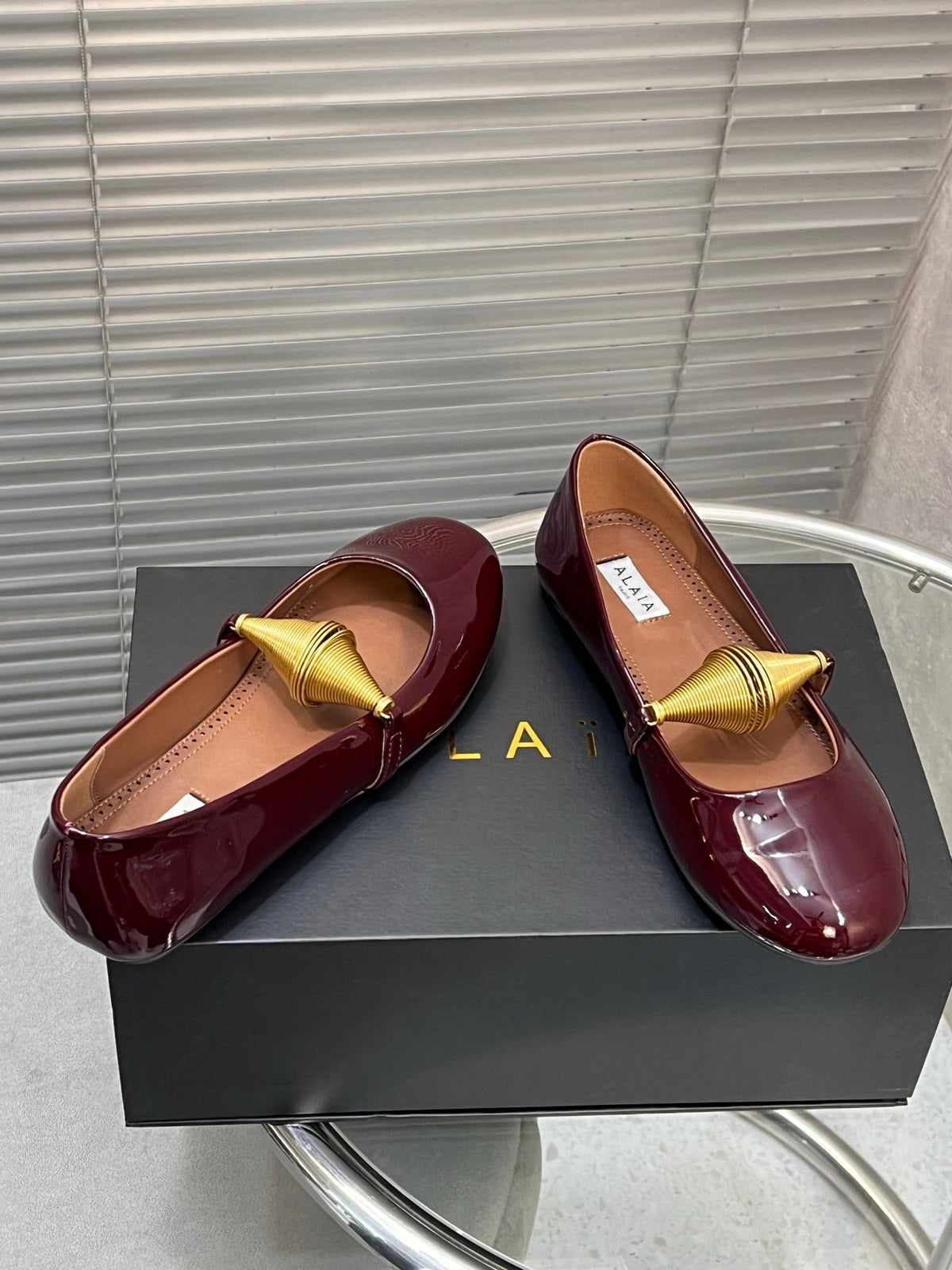 Alaia 25 Jewel Patent Leather Ballet Flats Ruby Red Lambskin 300013