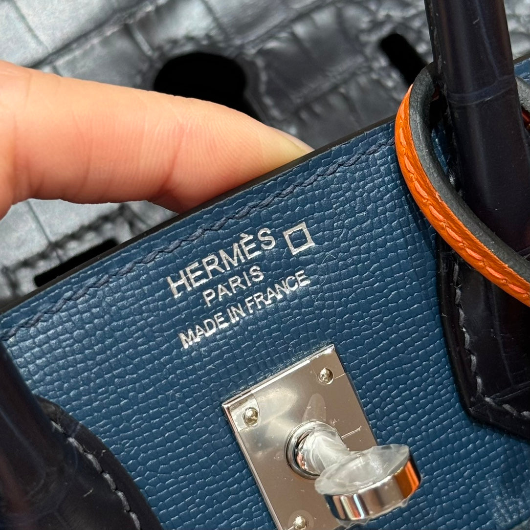 HM Birkin Faubourg Touch 20 Blue Nuit Matte Alligator with Epsom 228961