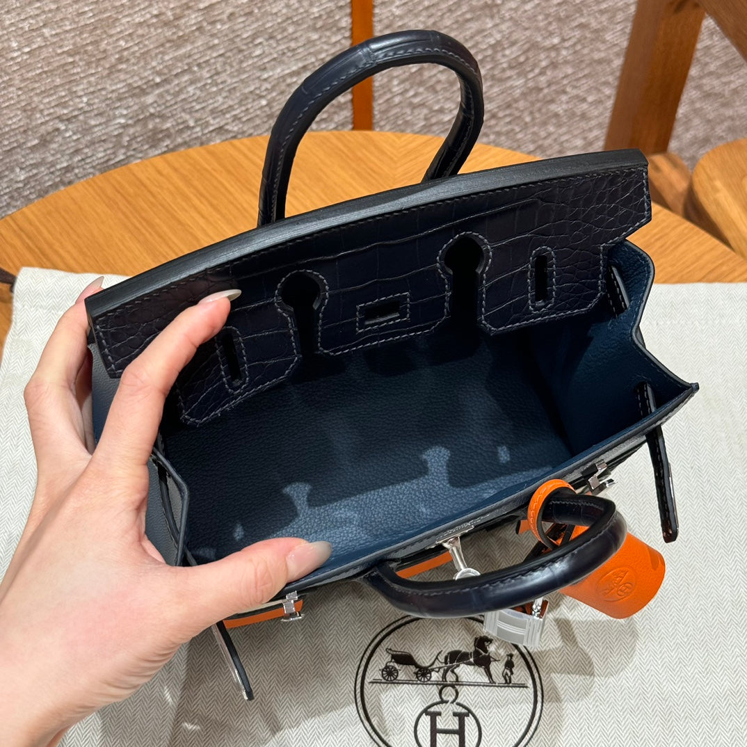 HM Birkin Faubourg Touch 20 Blue Nuit Matte Alligator with Epsom 228961