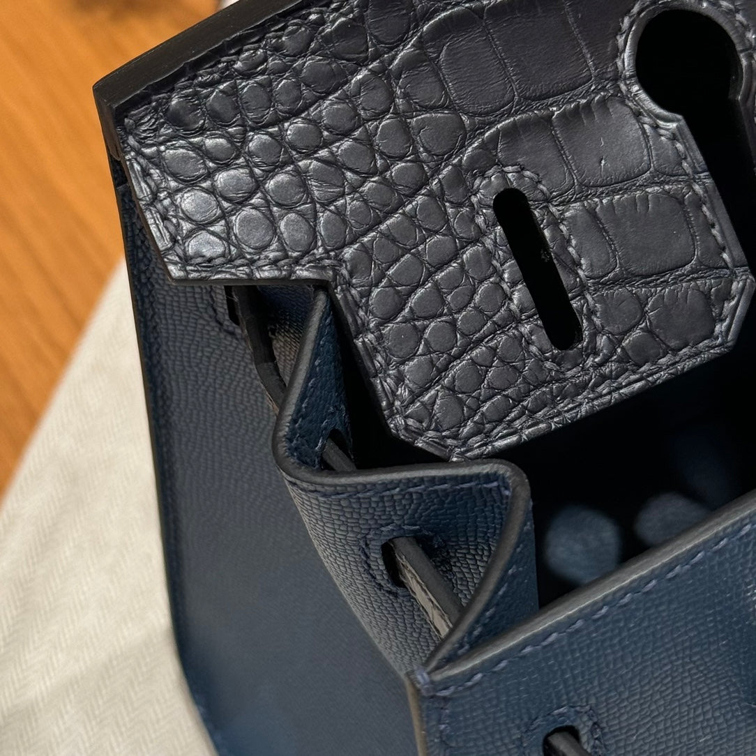 HM Birkin Faubourg Touch 20 Blue Nuit Matte Alligator with Epsom 228961