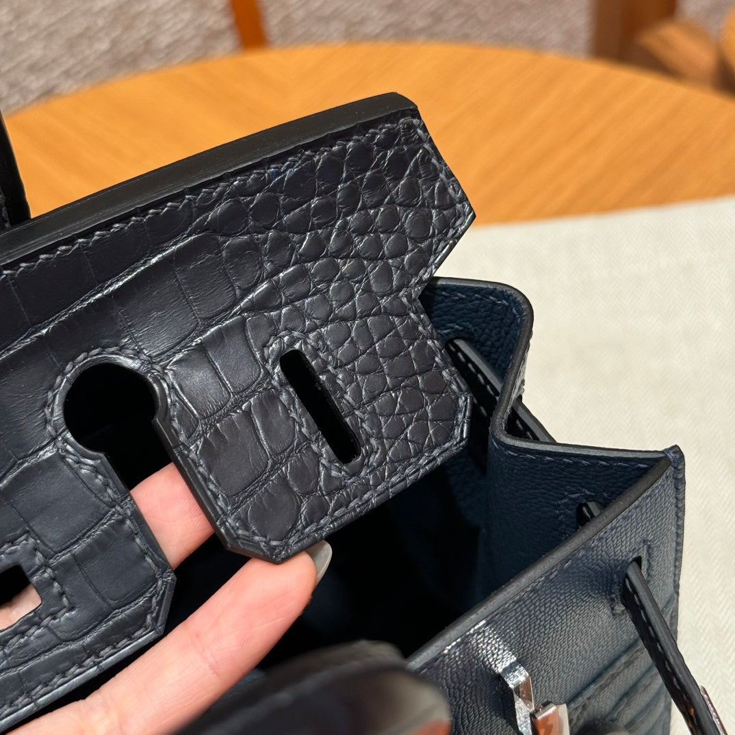 HM Birkin Faubourg Touch 20 Blue Nuit Matte Alligator with Epsom 228961
