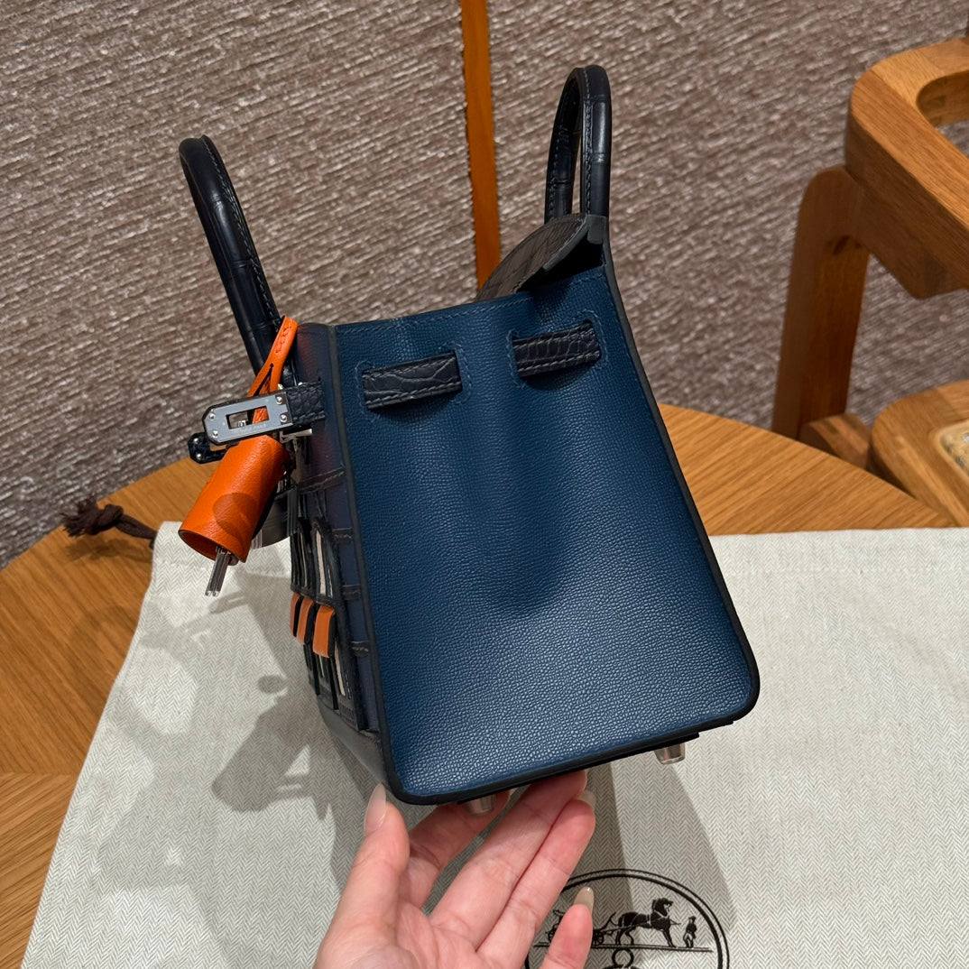 HM Birkin Faubourg Touch 20 Blue Nuit Matte Alligator with Epsom 228961