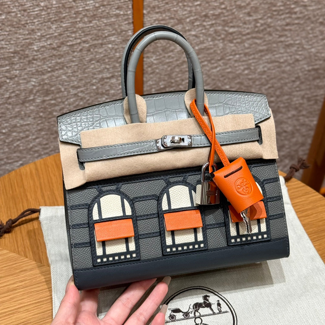 HM Birkin Faubourg Touch 20 Gray Matte Alligator with Epsom 228963