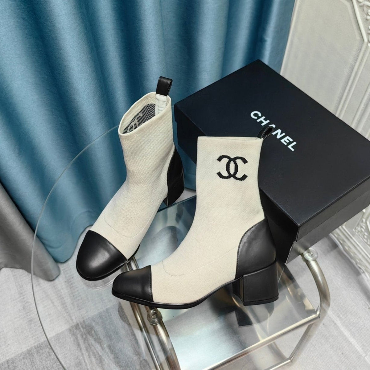 CC Ankle Boots 45mm White Wool And Calfskin