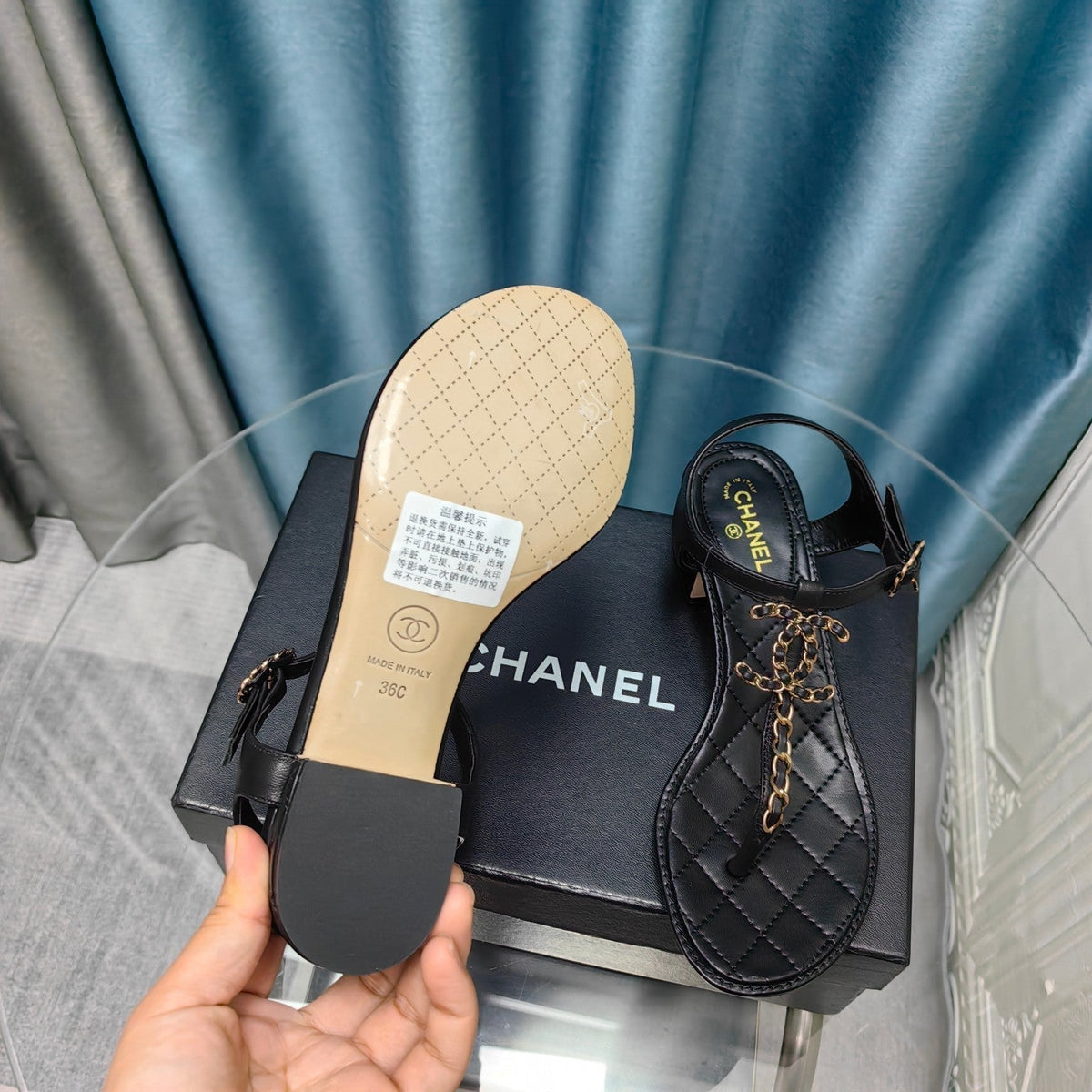 cc thong sandal 40 black calfskin