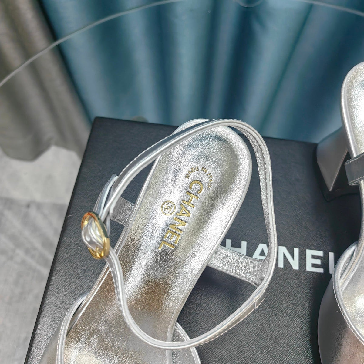 cc slingbacks sandal 85 silver metalic calfskin
