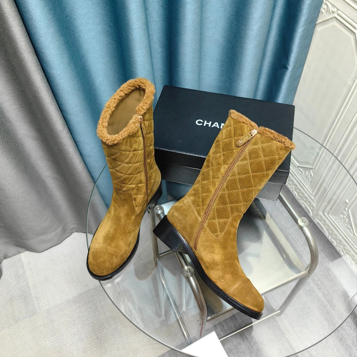 CC Short Boots Yellow Brown Suede Lining Wool And Lambskin
