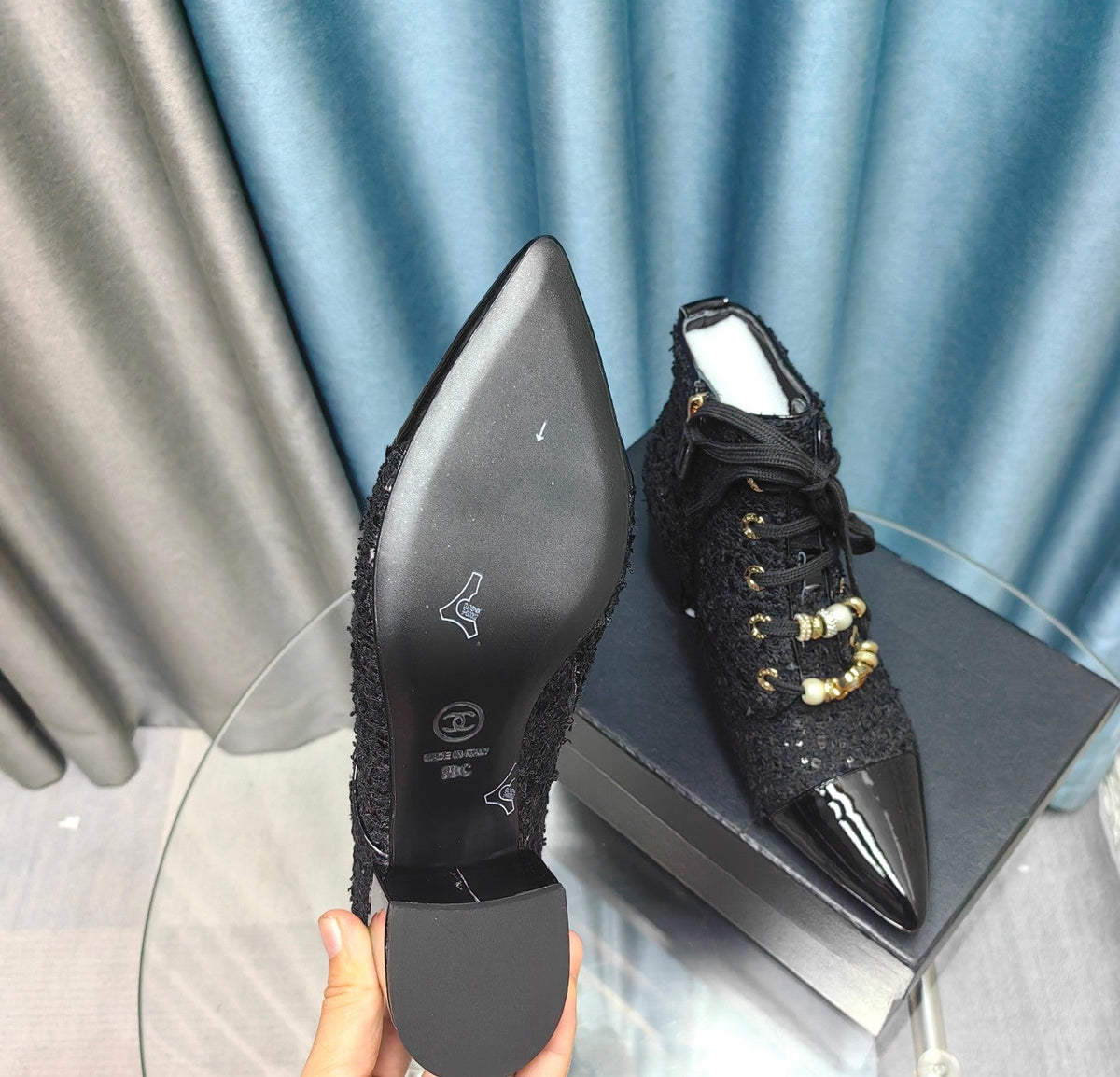 CC Ankle Boots Black Tweed Fabric And Lambskin