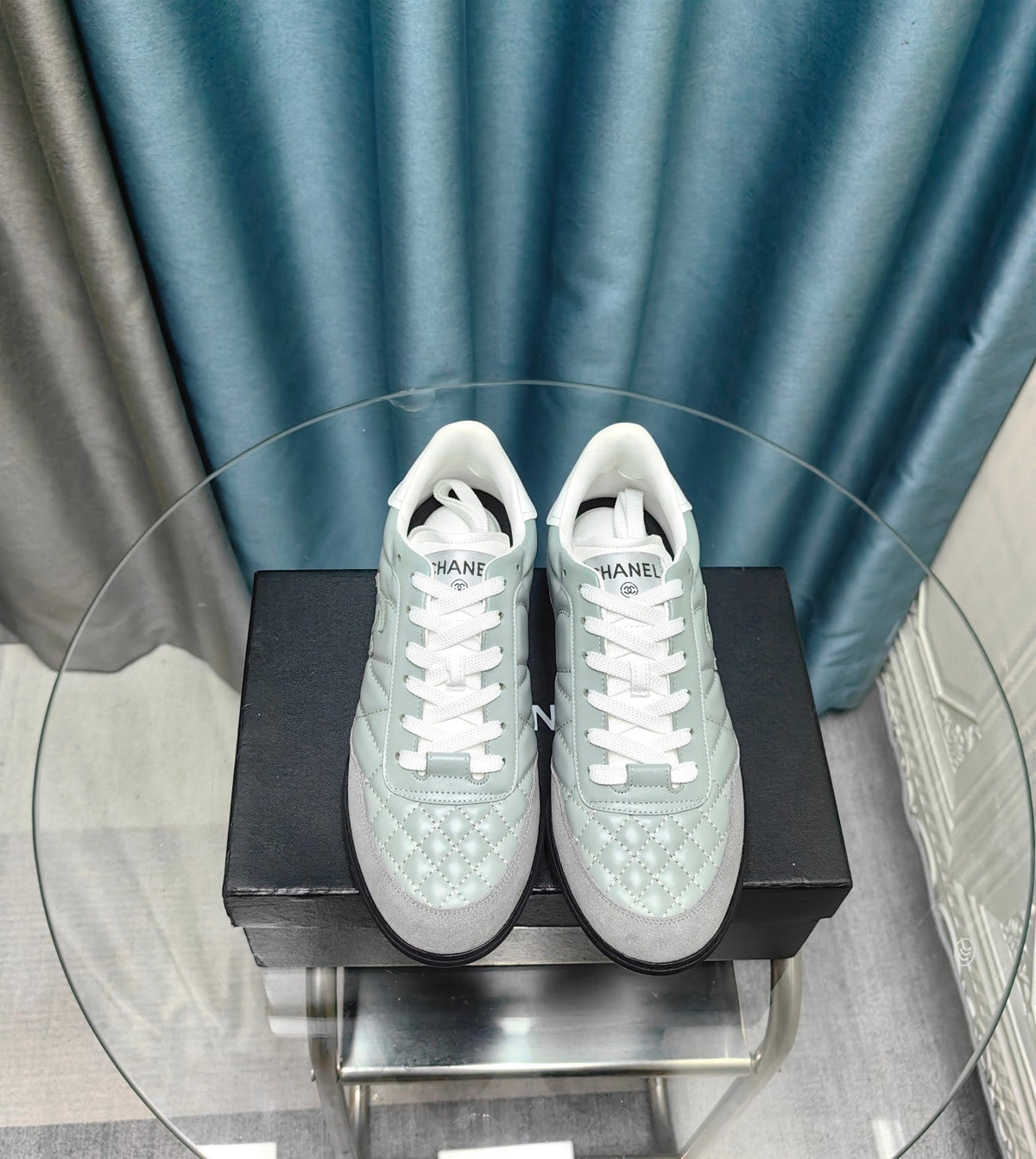 CC Sneaker Grey Quilted Cowhide And Suede