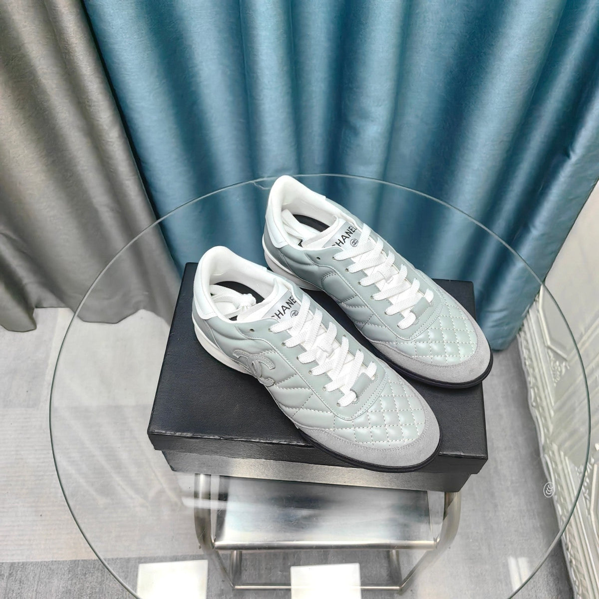 CC Sneaker Grey Quilted Cowhide And Suede