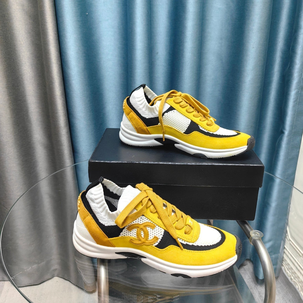 CC Sneaker Yellow White Suede And Polyester Mesh Fabric