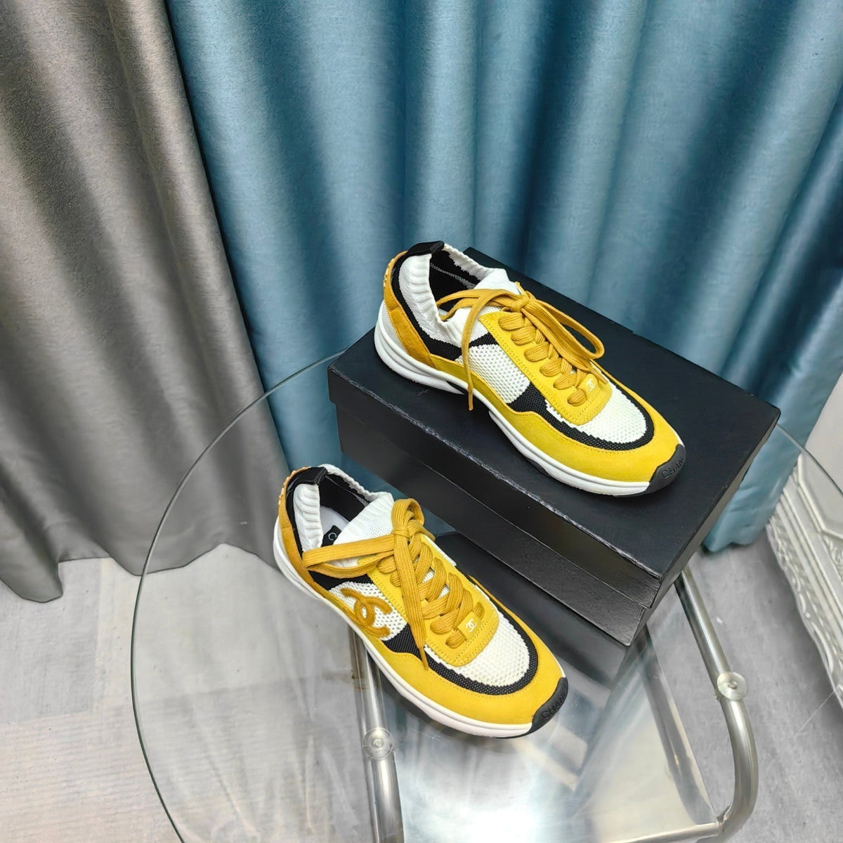 CC Sneaker Yellow White Suede And Polyester Mesh Fabric