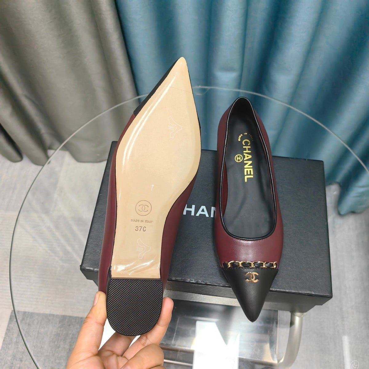 CC Ballet Flats Burgundy Chain Lambskin