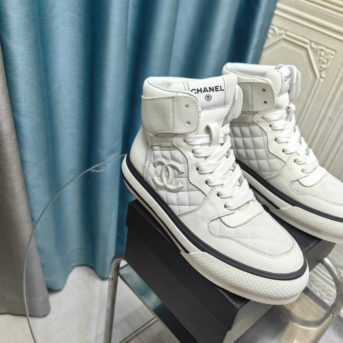 CC High Top Sneaker White Calfskin
