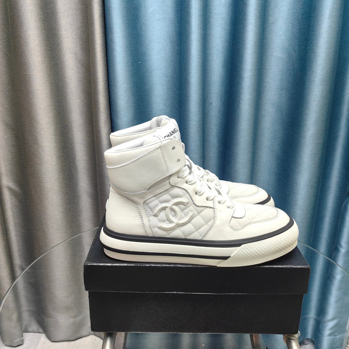 CC High Top Sneaker White Calfskin