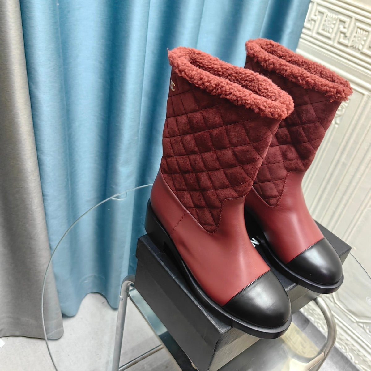CC Short Boots Burgundy Suede Lining Wool And Lambskin