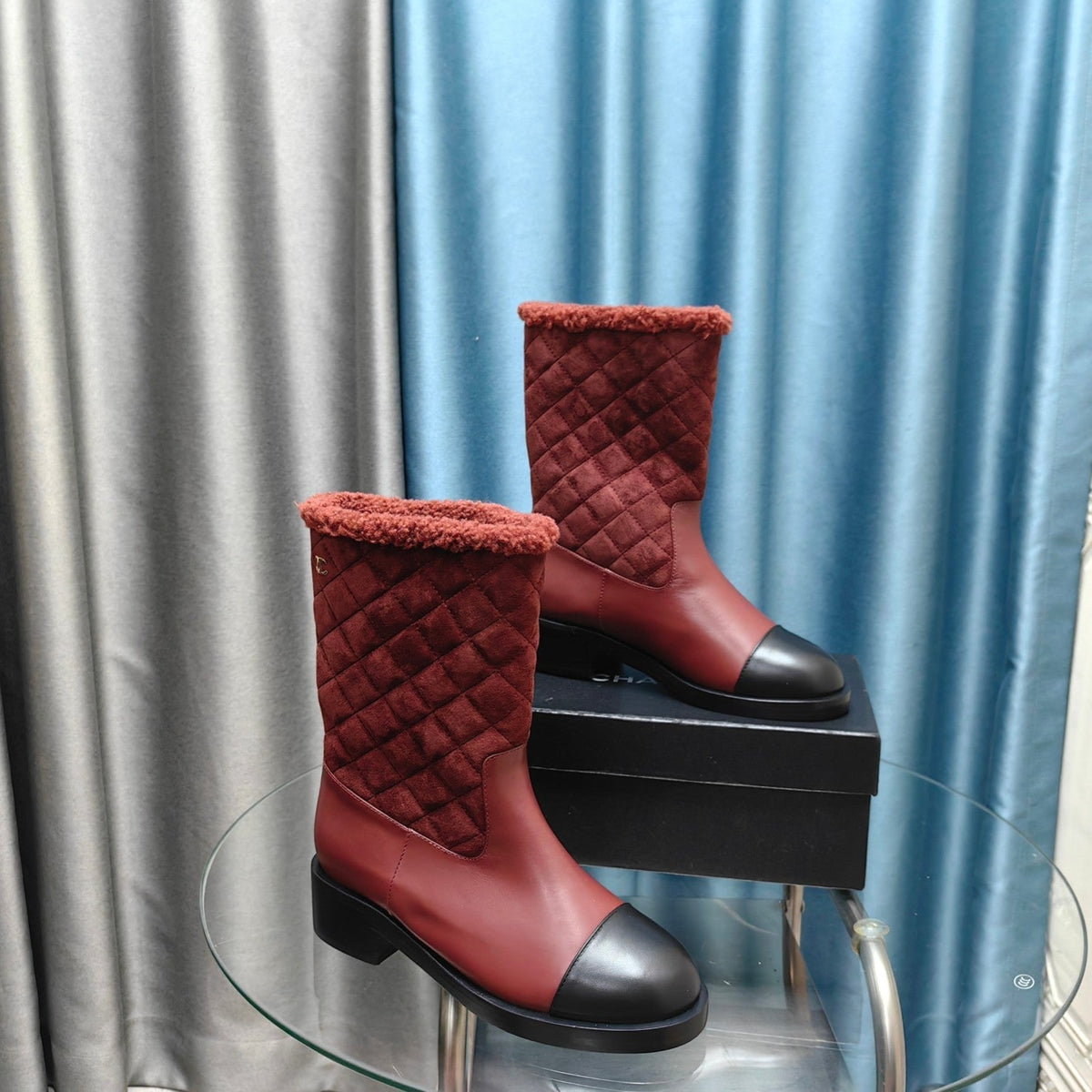 CC Short Boots Burgundy Suede Lining Wool And Lambskin