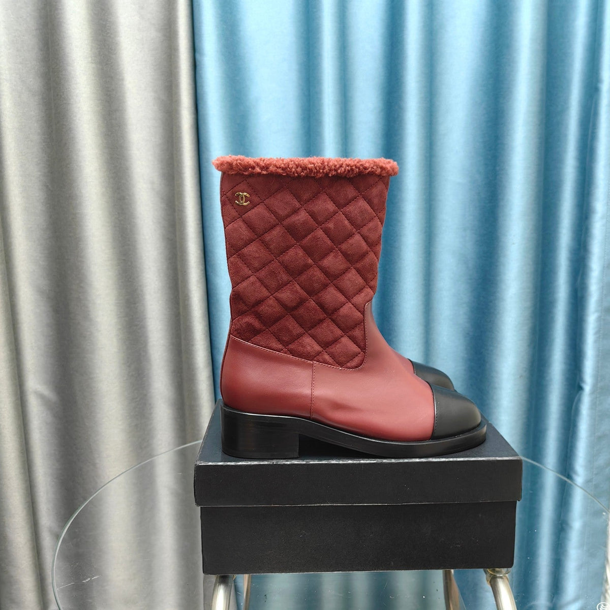 CC Short Boots Burgundy Suede Lining Wool And Lambskin
