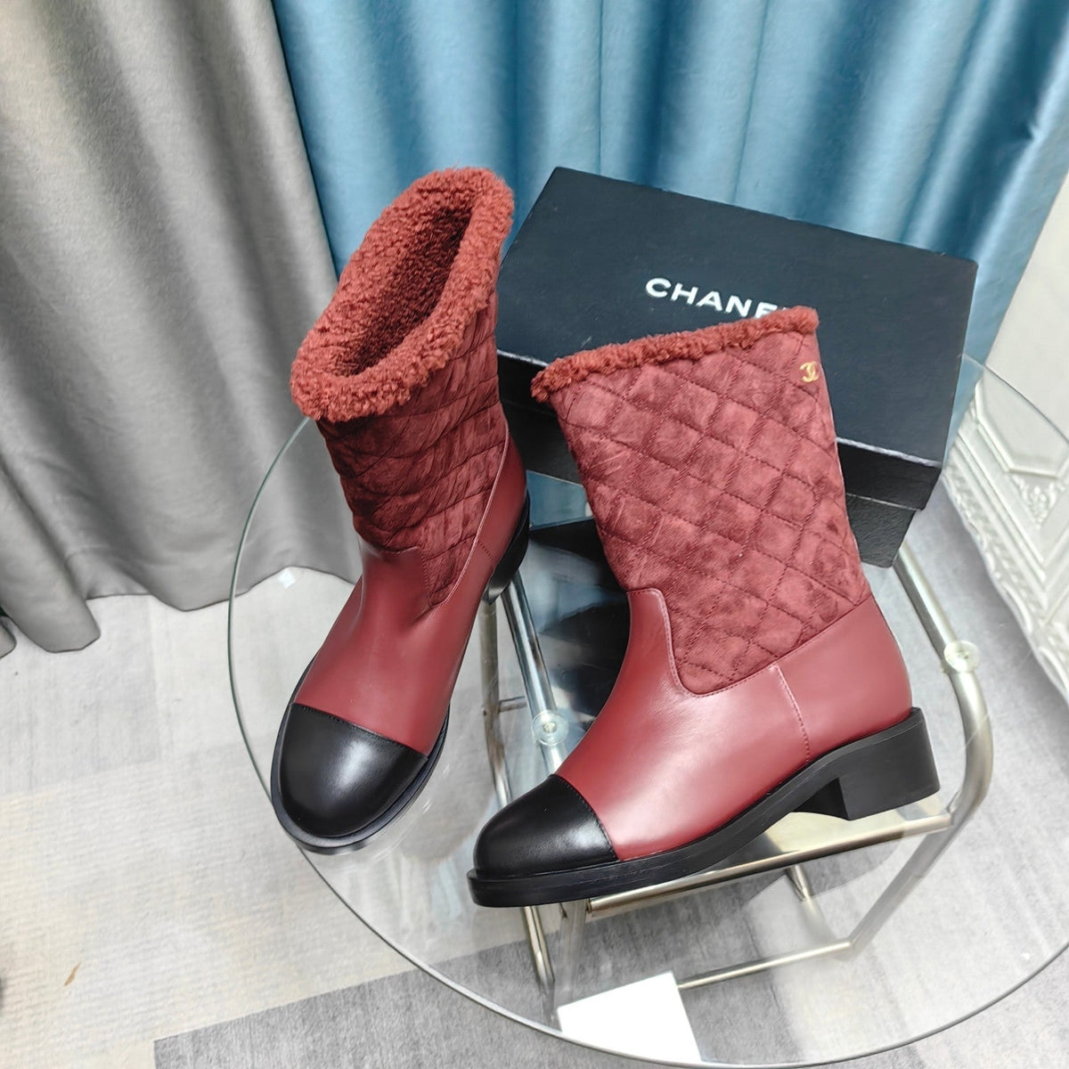 CC Short Boots Burgundy Suede Lining Wool And Lambskin