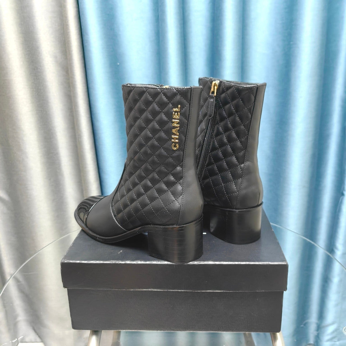 CC Short Boots Black Quilted Calfskin And Lambskin