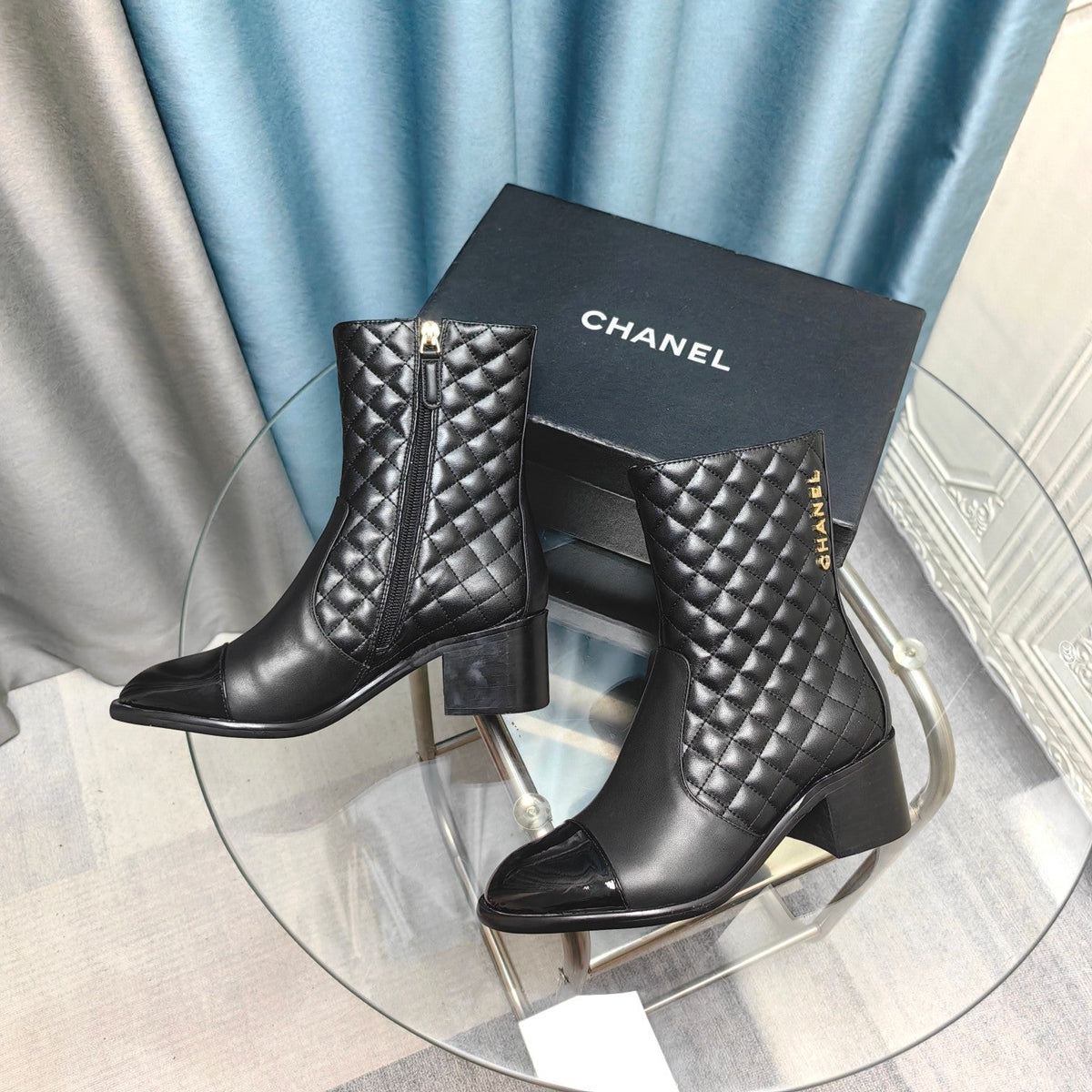 CC Short Boots Black Quilted Calfskin And Lambskin