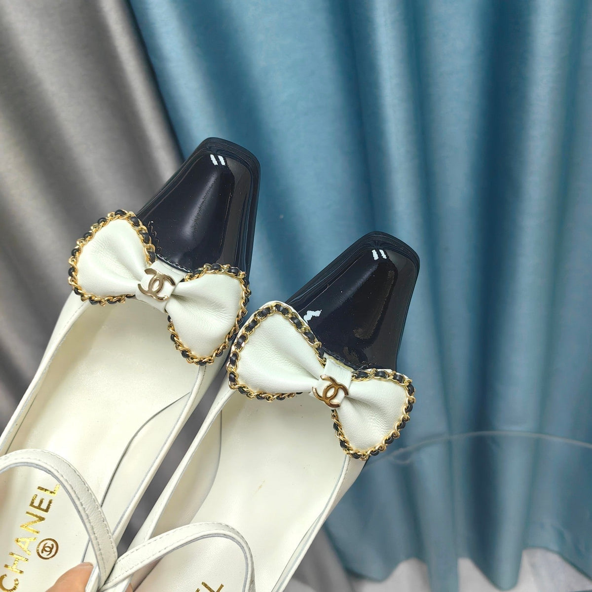 CC High Mary Janes White Bow Lambskin