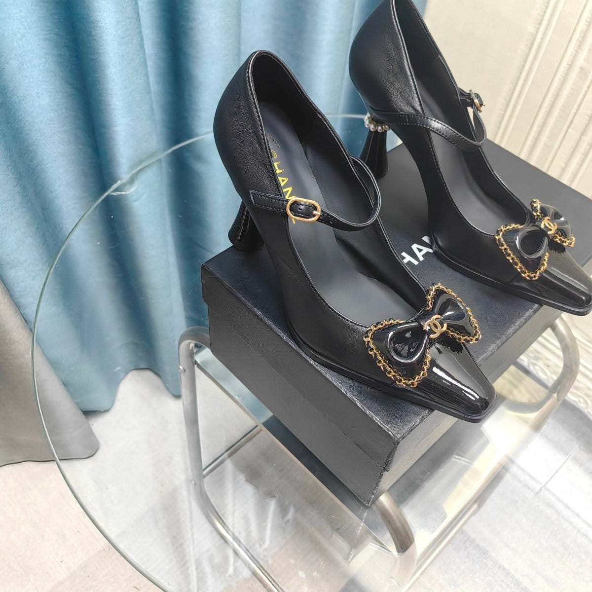 CC High Mary Janes Black Bow Lambskin