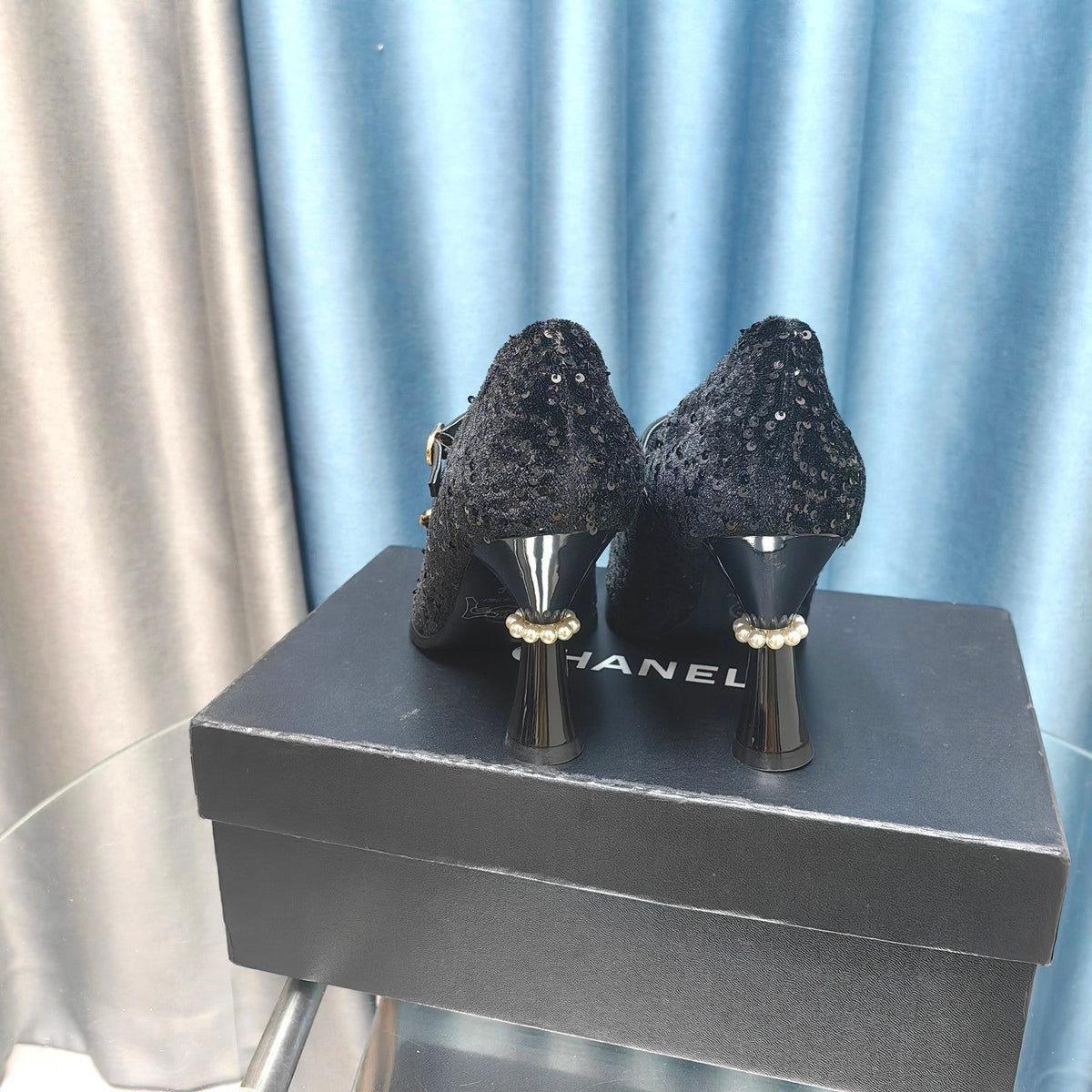 CC High Mary Janes Black Beaded Fabric And Lambskin
