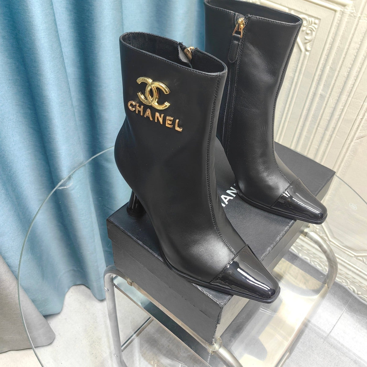 CC Ankle Boots Black Cowhide And Lambskin