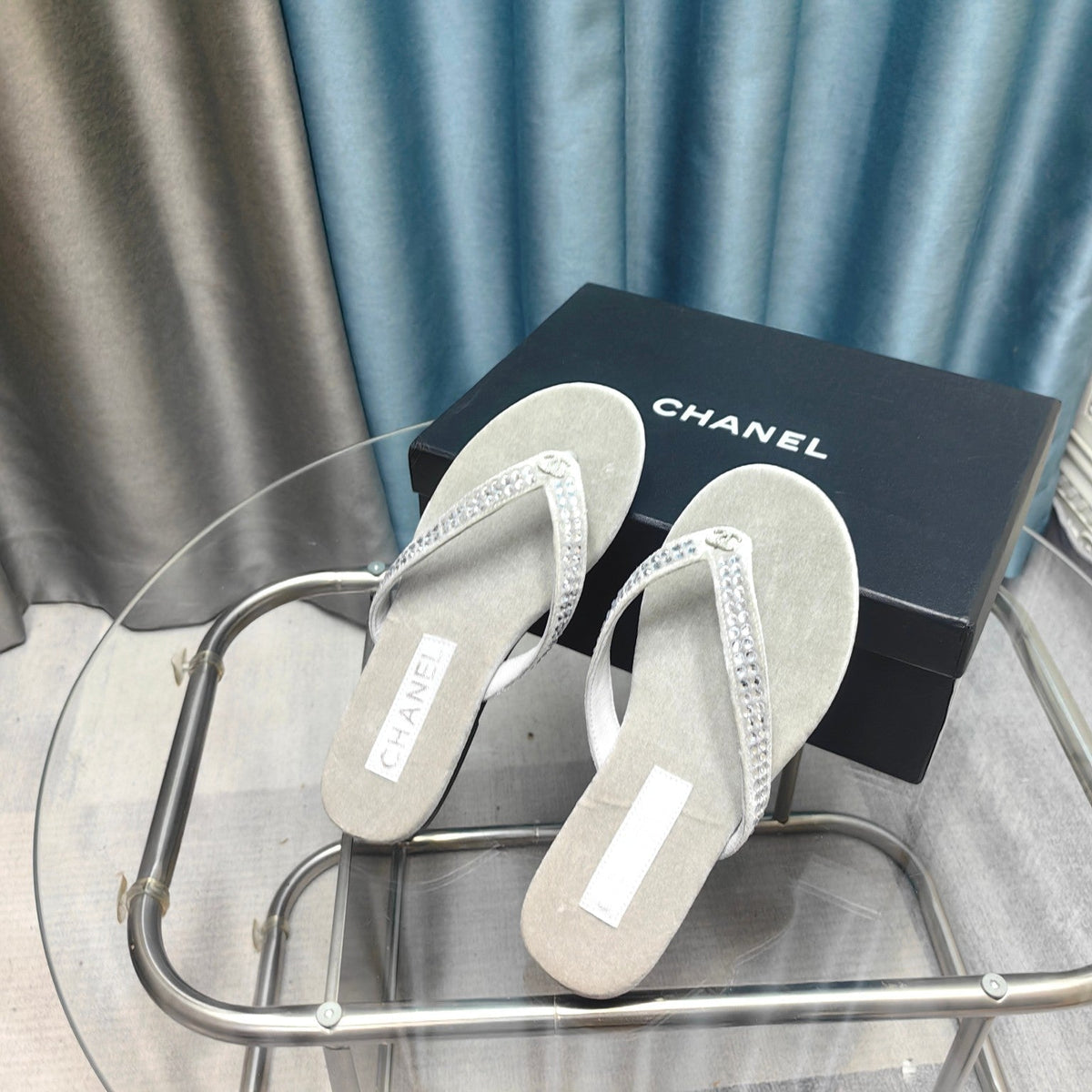 CC Thong Grey Velvet Silver Strass