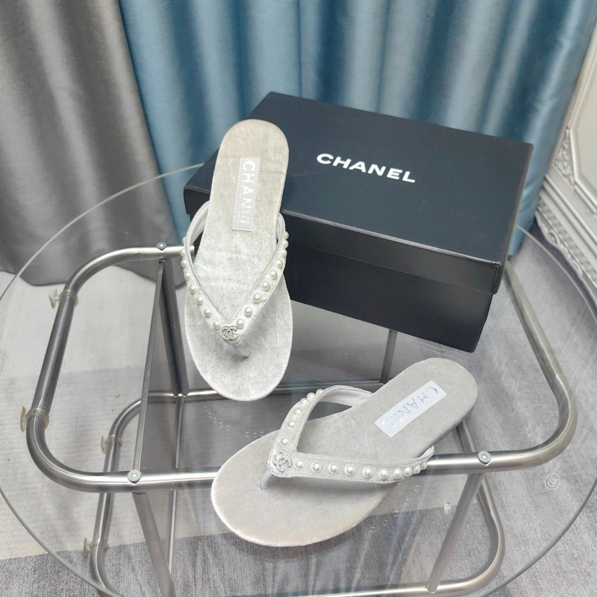 CC Thong Grey Velvet Pearl