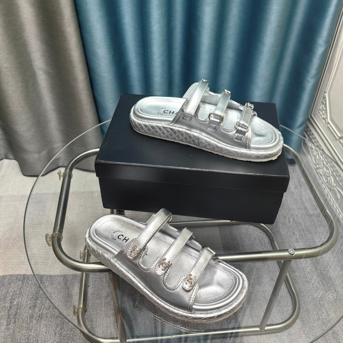 CC 25C Sandal Triple Straps Silver Calfskin