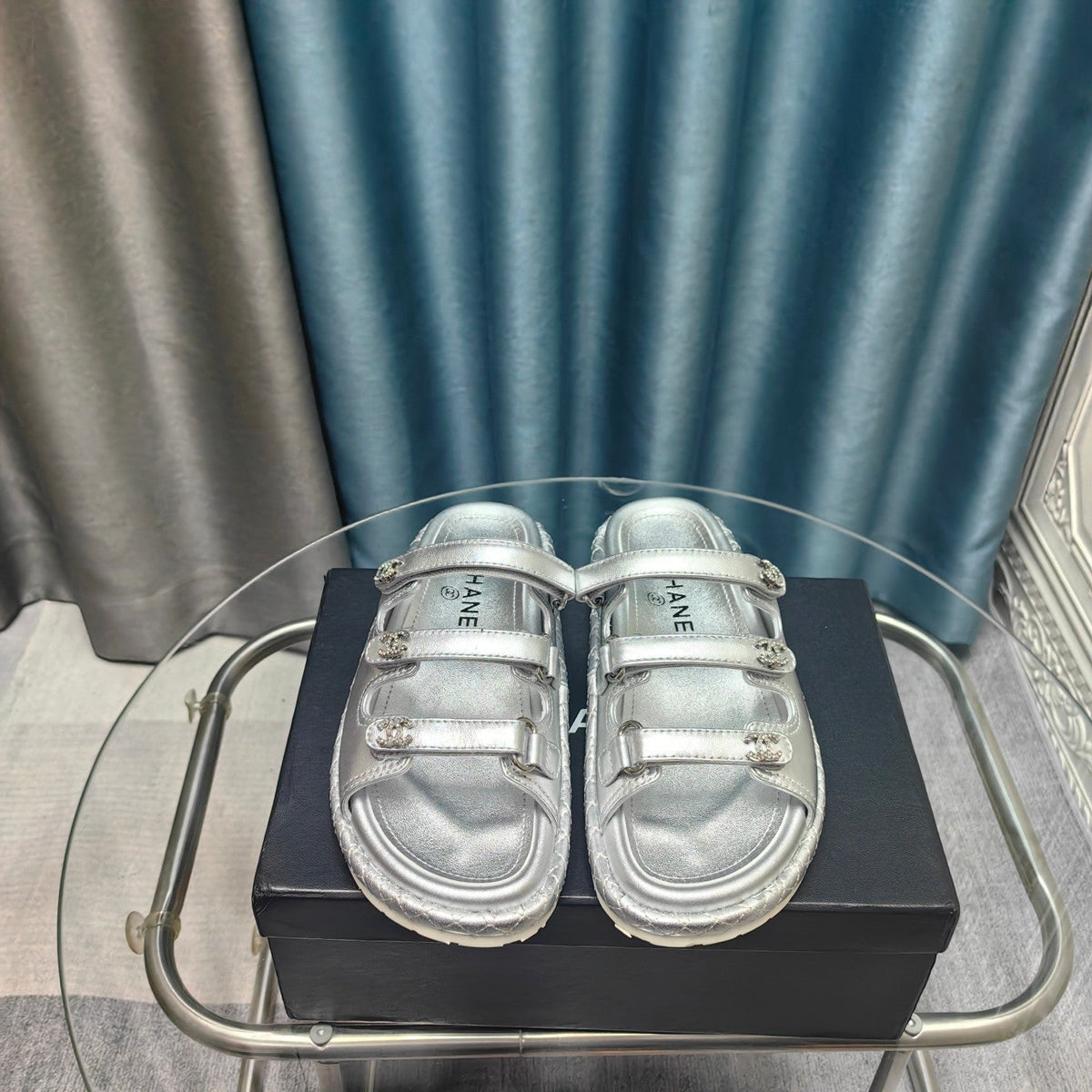 CC 25C Sandal Triple Straps Silver Calfskin