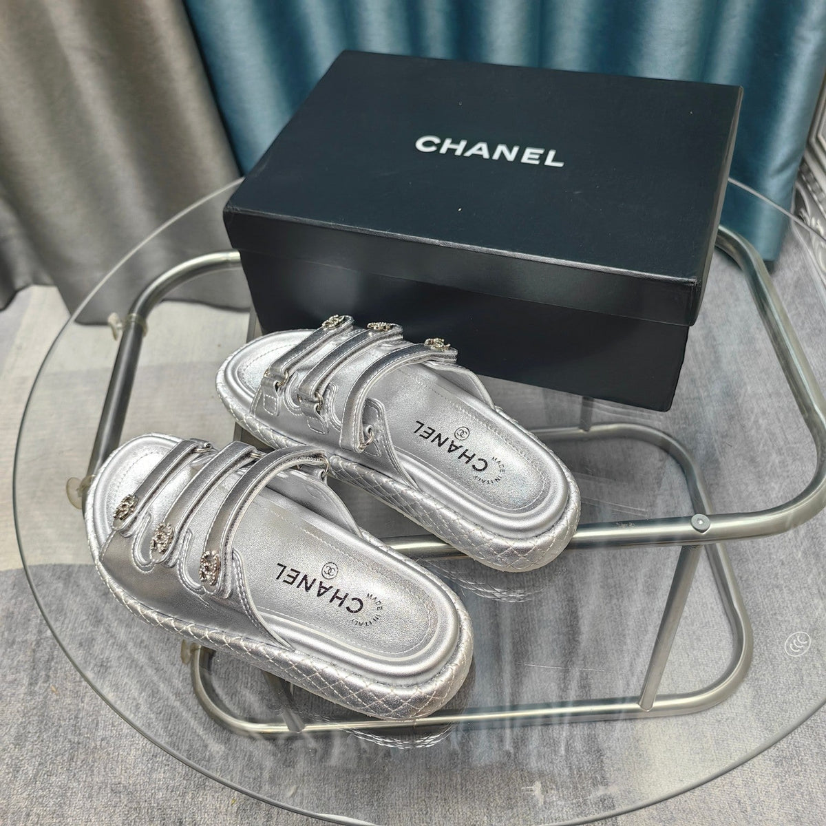 CC 25C Sandal Triple Straps Silver Calfskin