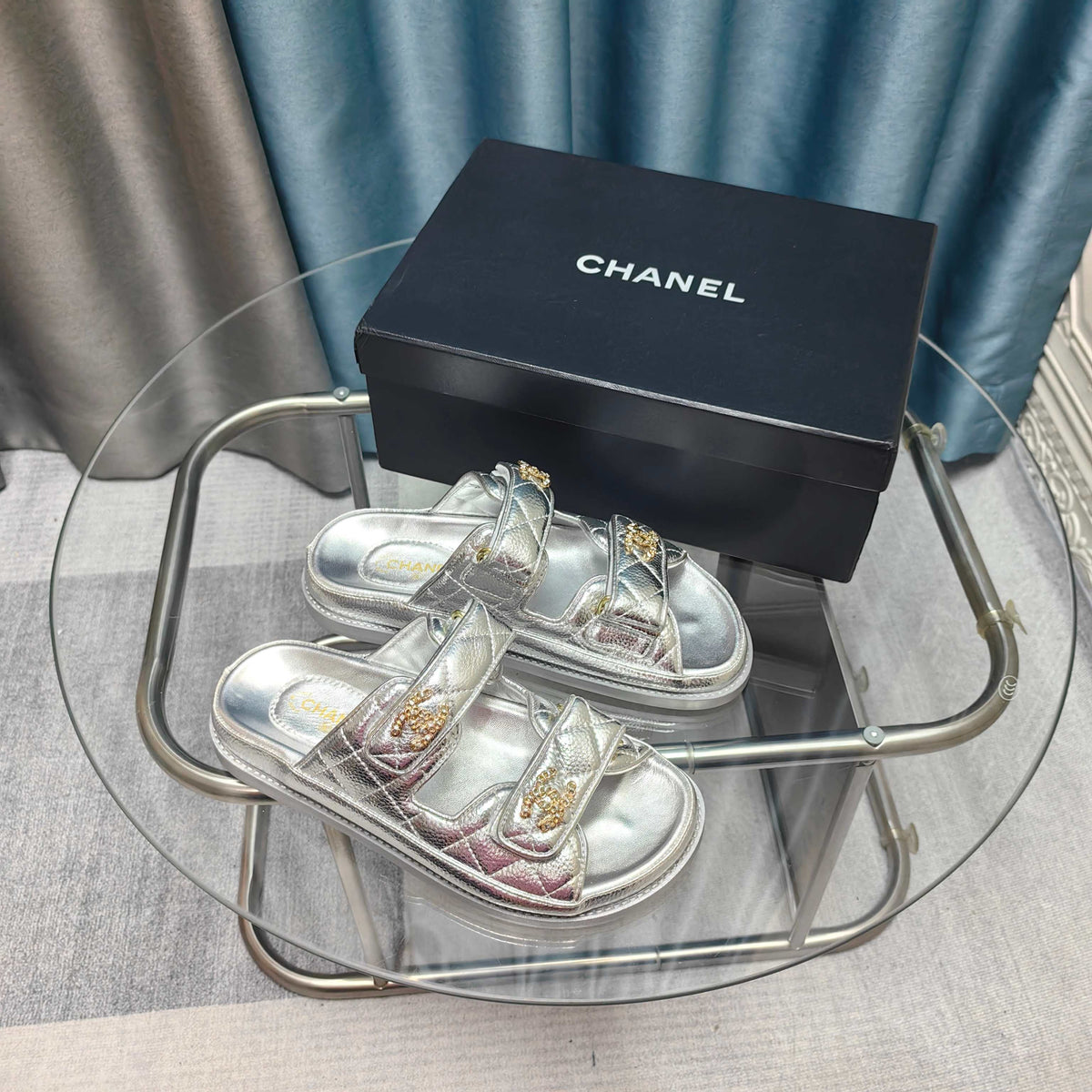 CC 25C Dad Mule Silver Metalic Grained Calfskin