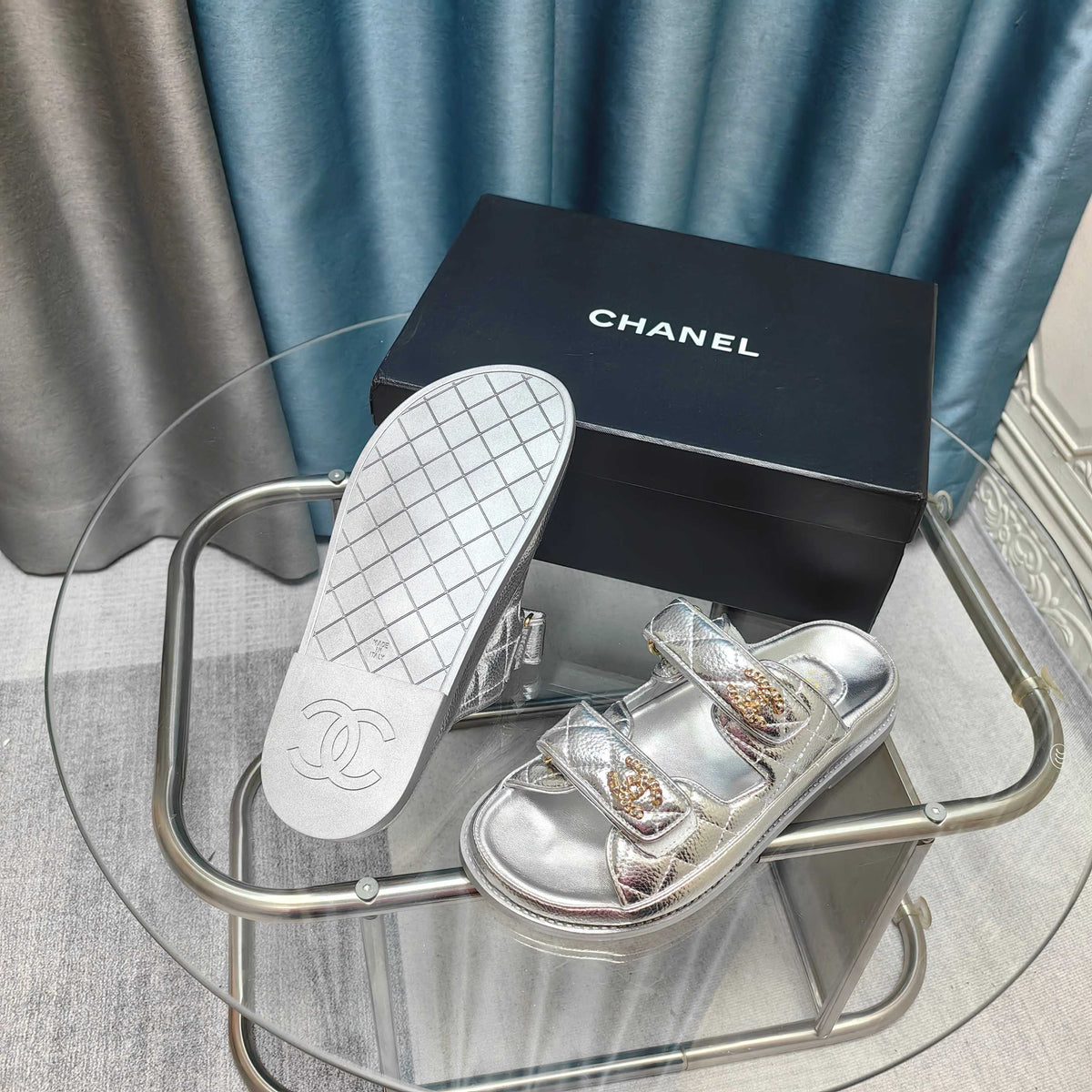CC 25C Dad Mule Silver Metalic Grained Calfskin
