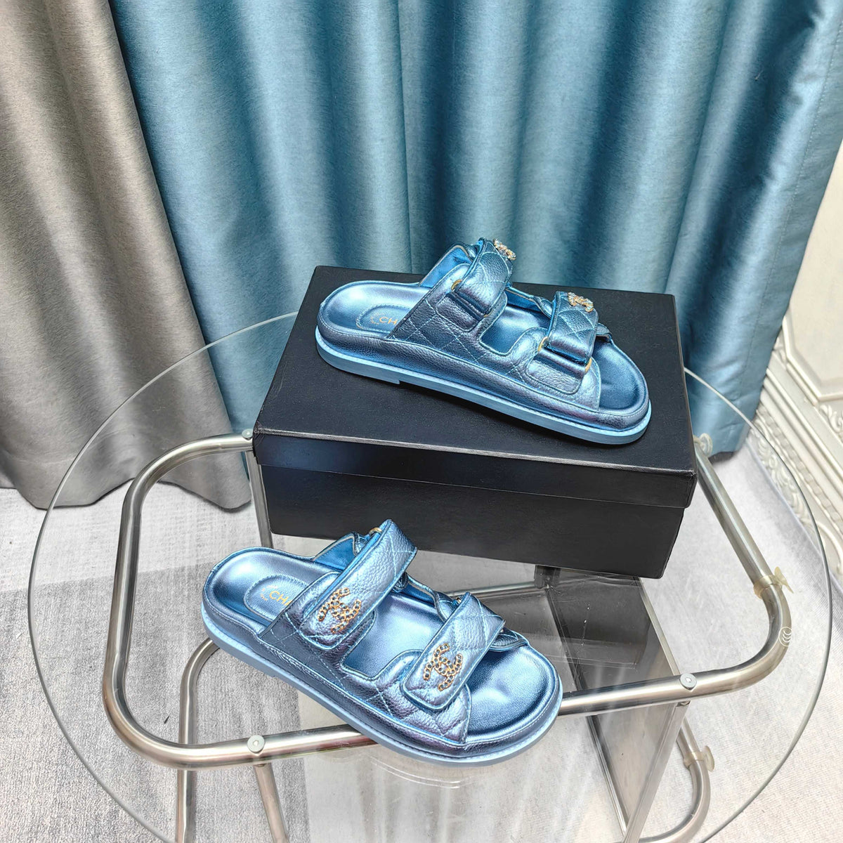CC 25C Dad Mule Cloud Blue Metalic Grained Calfskin