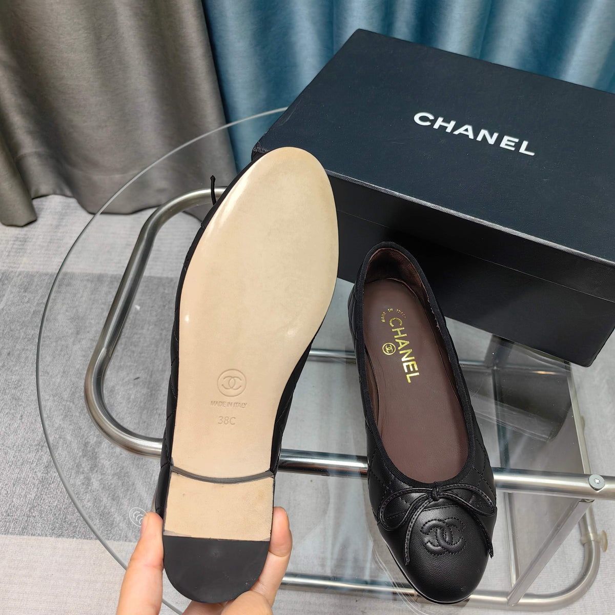 CC 25P Ballet Flat Black Chocolate Calfskin