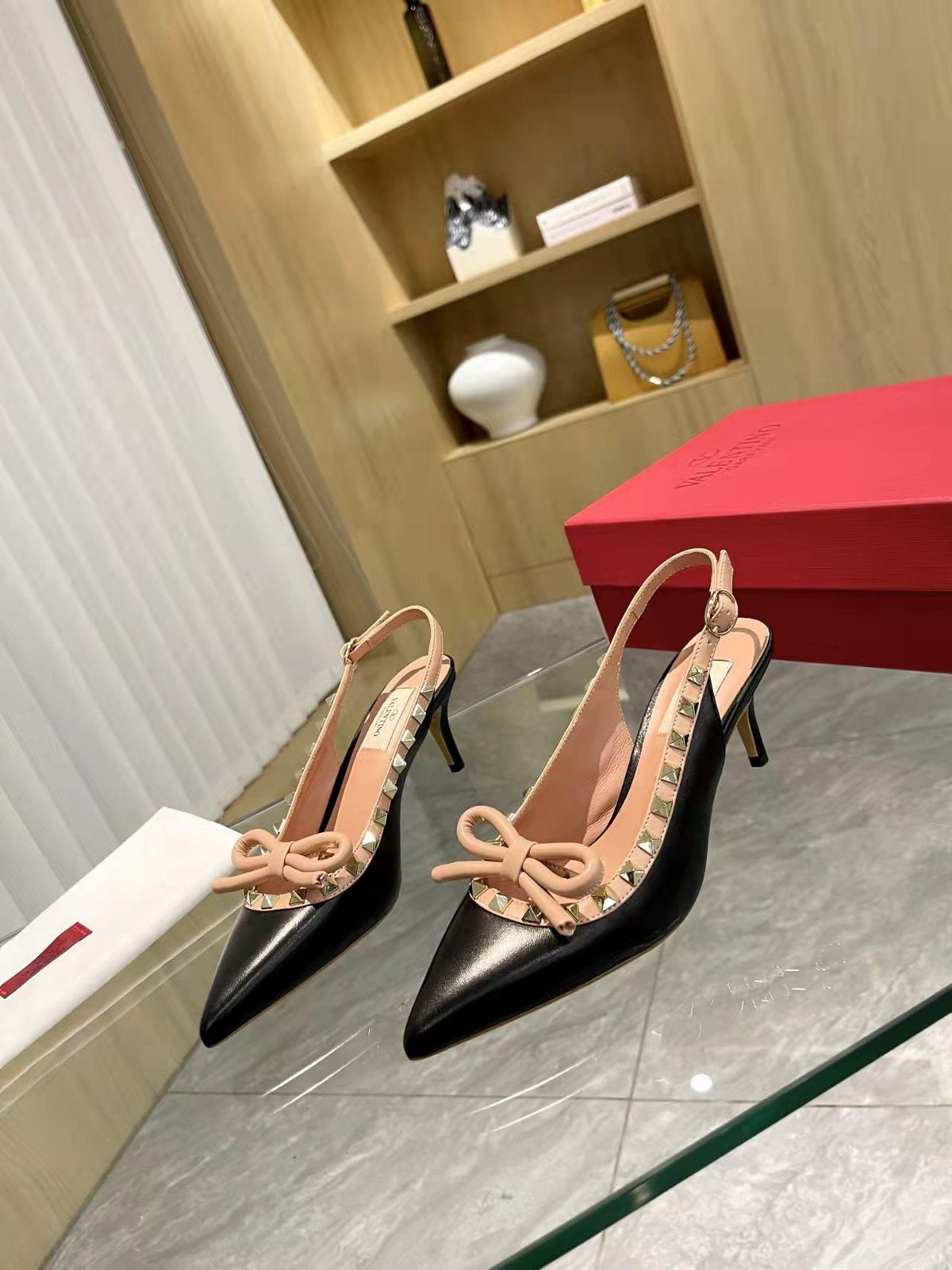 Valentino Rockstud Bow Slingback Pumps 65mm Sheepskin