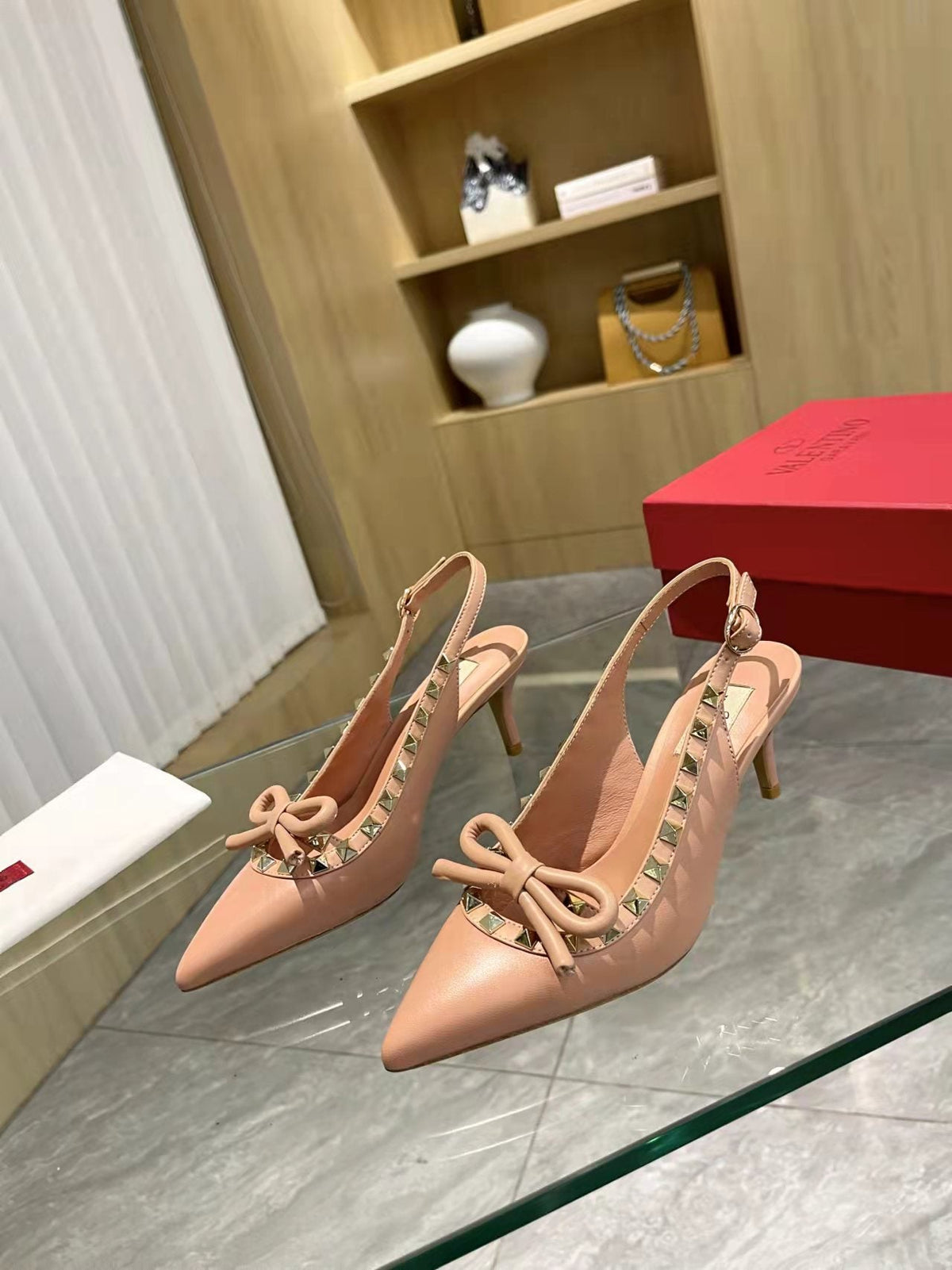 Valentino Rockstud Bow Slingback Pumps 65mm Sheepskin
