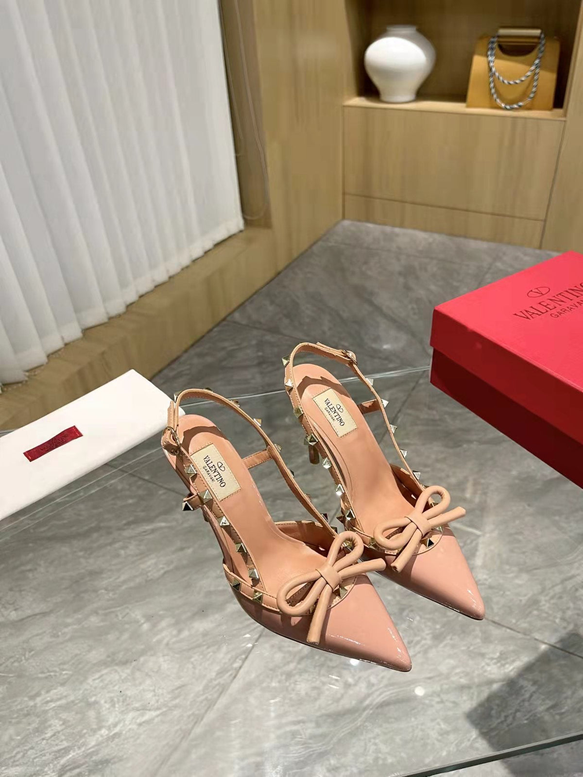 Valentino Rockstud Bow Slingback Pumps 95mm Patent Leather