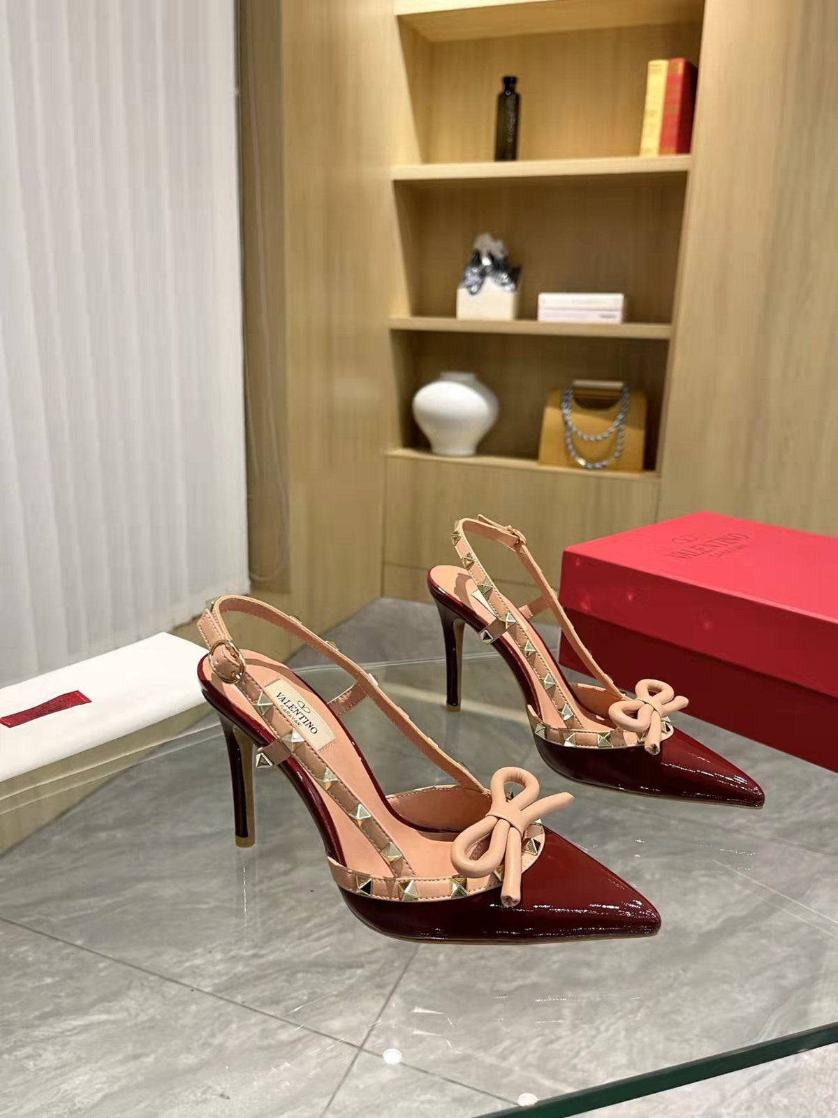Valentino Rockstud Bow Slingback Pumps 95mm Patent Leather