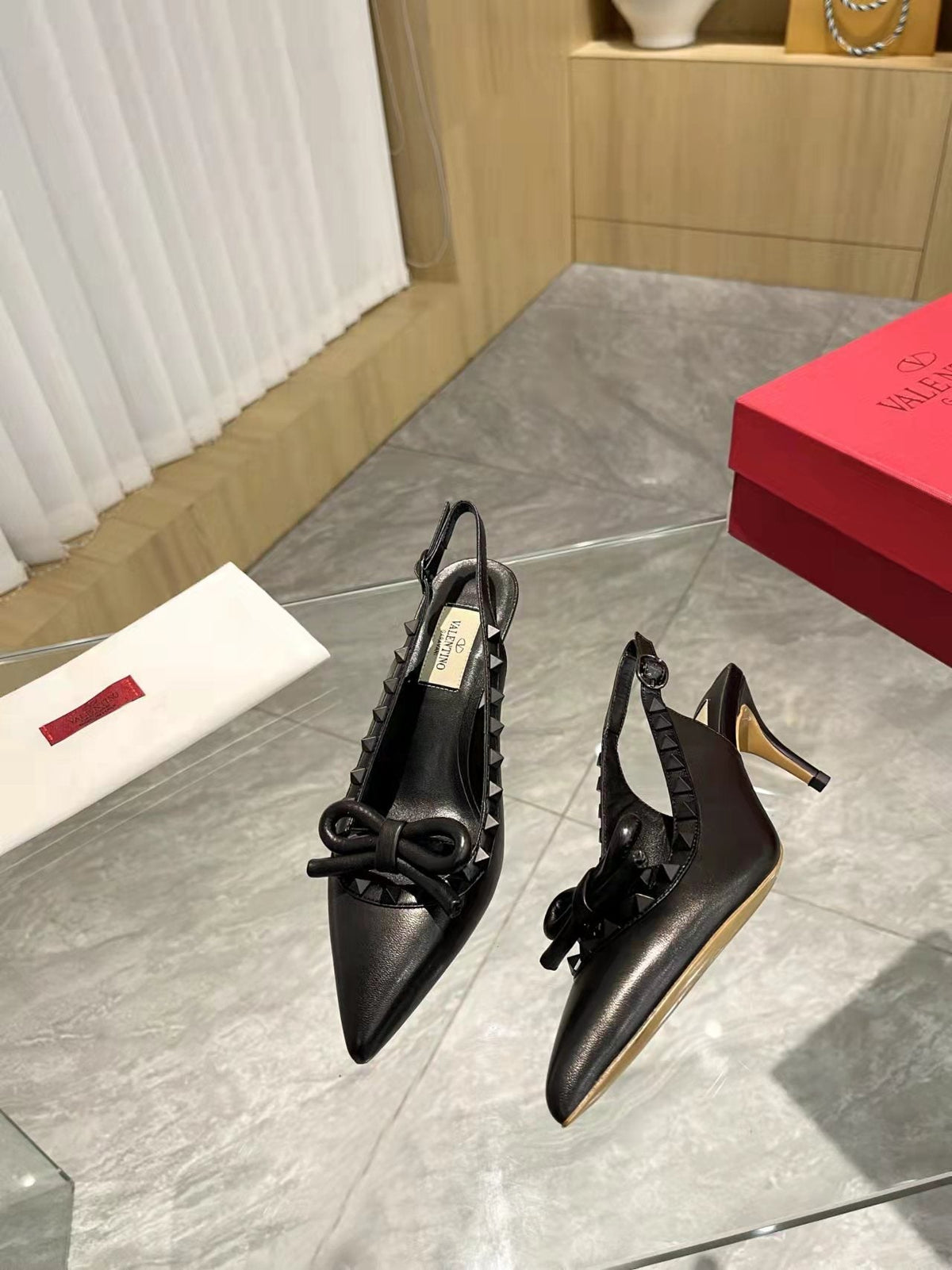 Valentino Rockstud Bow Slingback Pumps 65mm Sheepskin